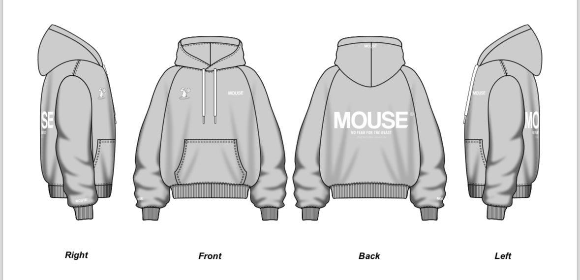 Ash Grey Mouse Core Embroidery Hoodie