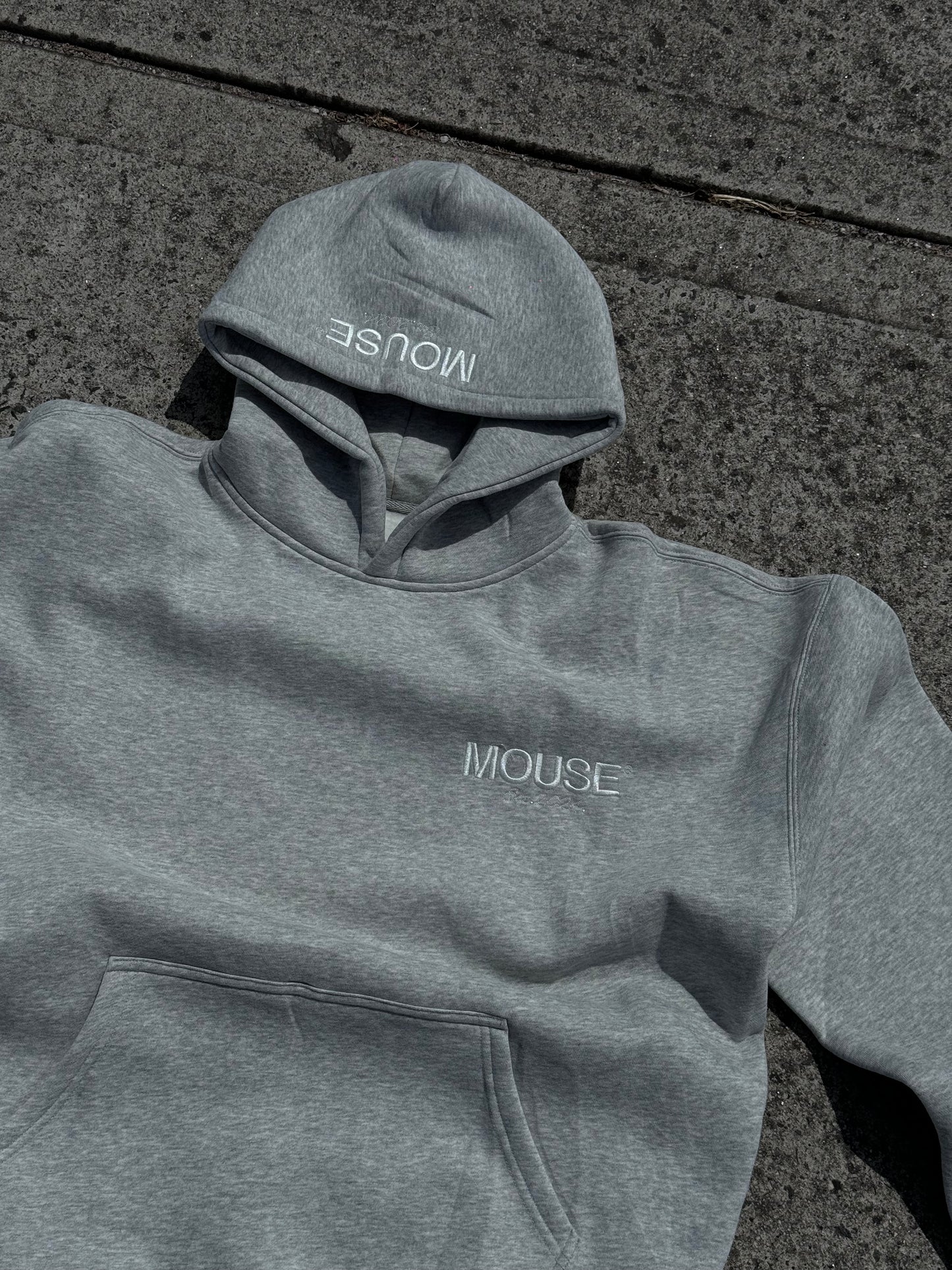 Ash Grey Mouse Core Embroidery Hoodie