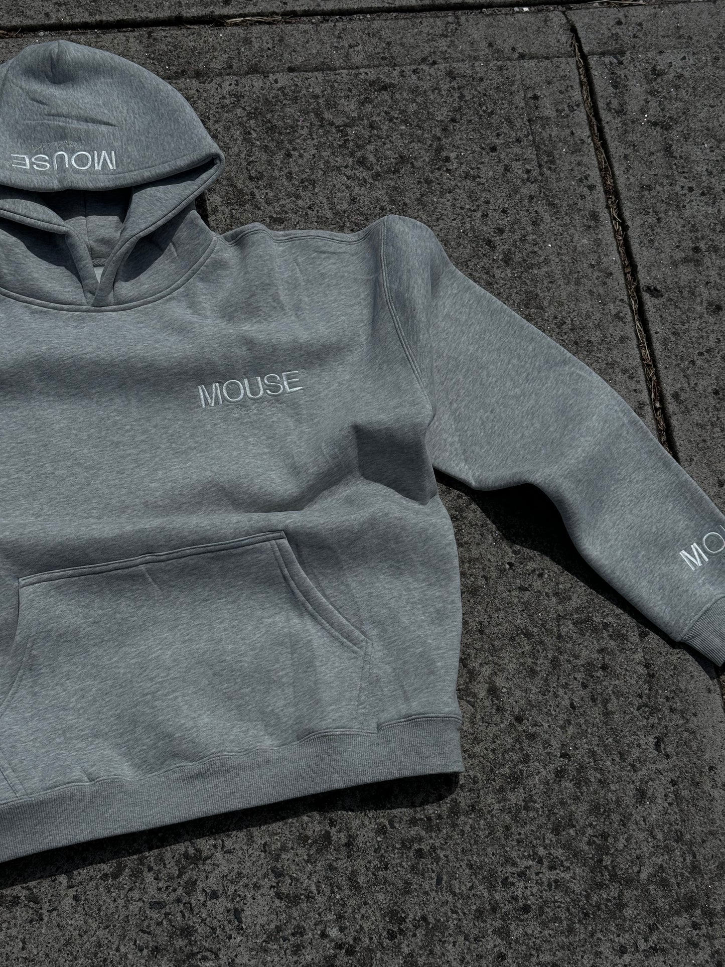 Ash Grey Mouse Core Embroidery Hoodie