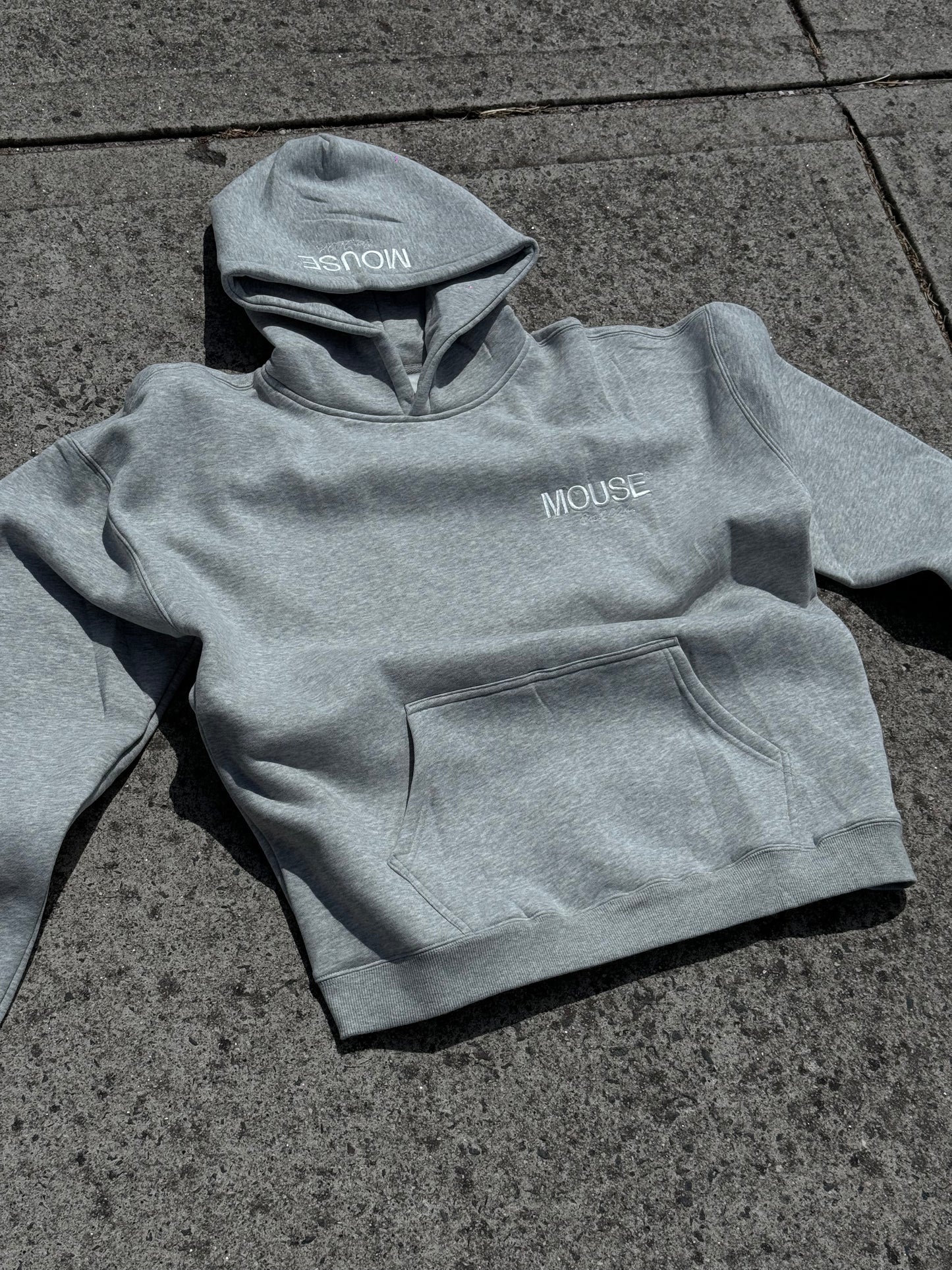 Ash Grey Mouse Core Embroidery Hoodie