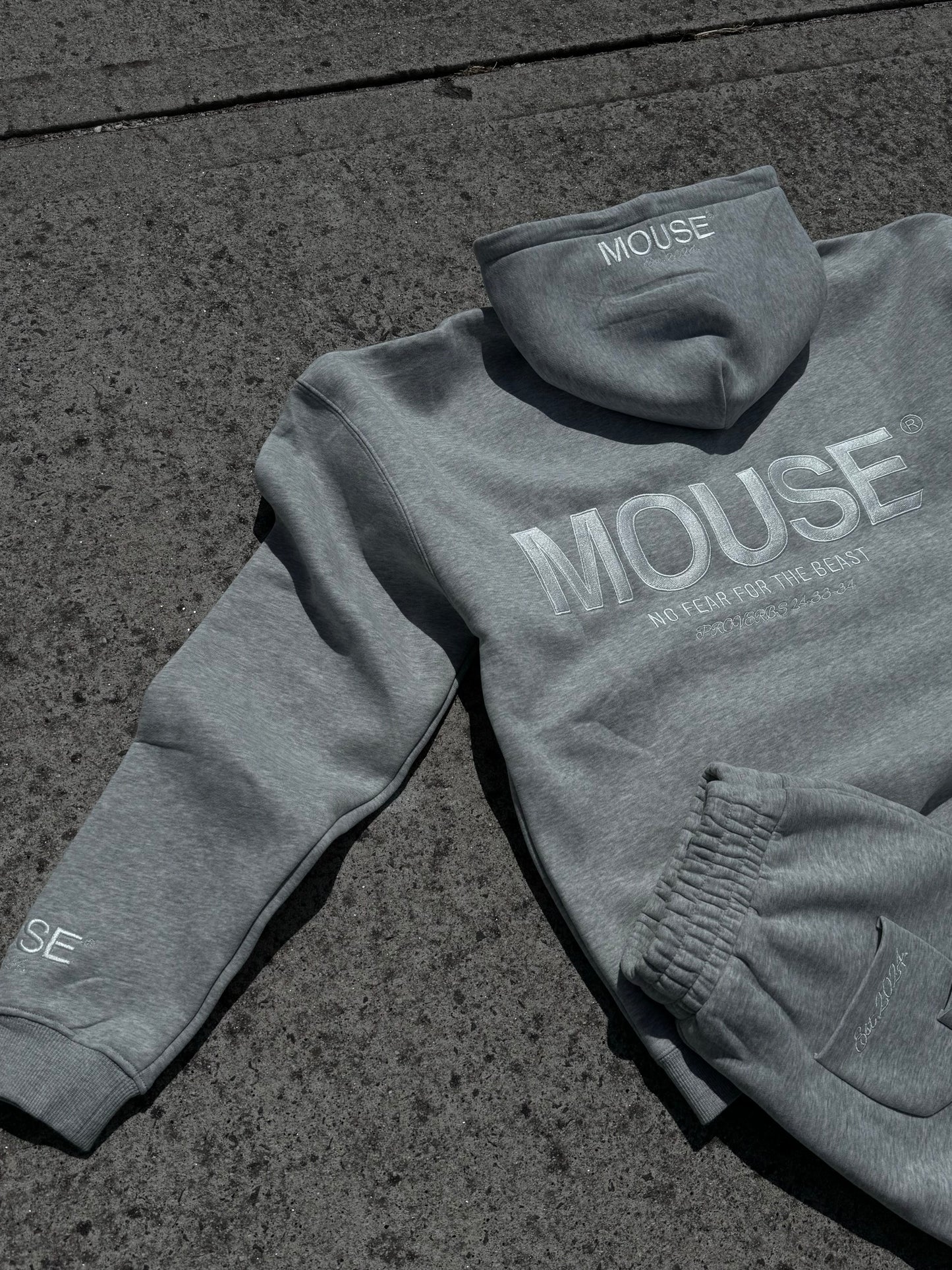 Ash Grey Mouse Core Embroidery Hoodie